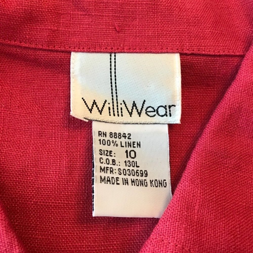 Vintage Red 100% Linen Sleeveless Sheath Maxi Long Dress 10 Collared Willi Wear - Picture 3 of 12